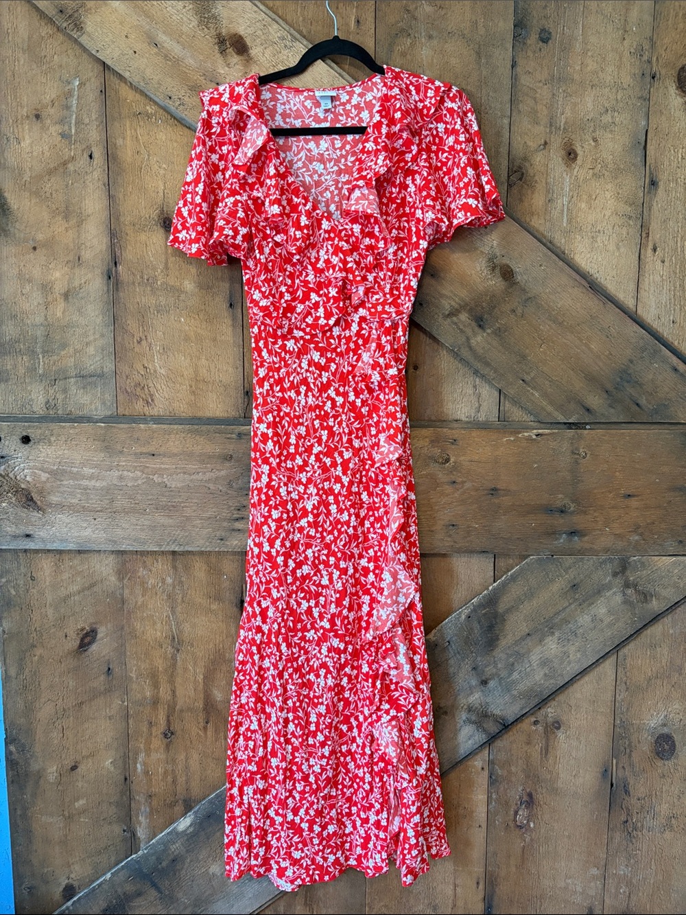 a new day Red Floral Maxi Dress with Ruffle Details